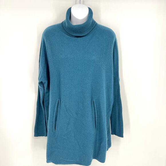 Garnet Hill Cashmere Teal Turtleneck Tunic Sweater Size XS - Picture 2 of 10